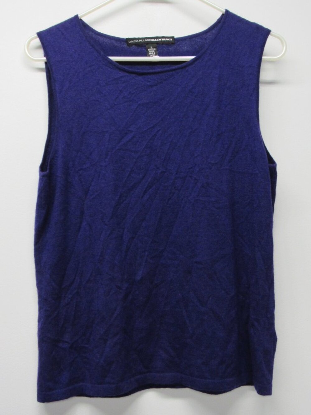 Linda Allard Ellen Tracy 100% Cashmere Purple Sleeveless Tank Top Sweater sz L